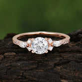 Round Cut Moissanite Engagement Ring Cluster Anniversary Ring